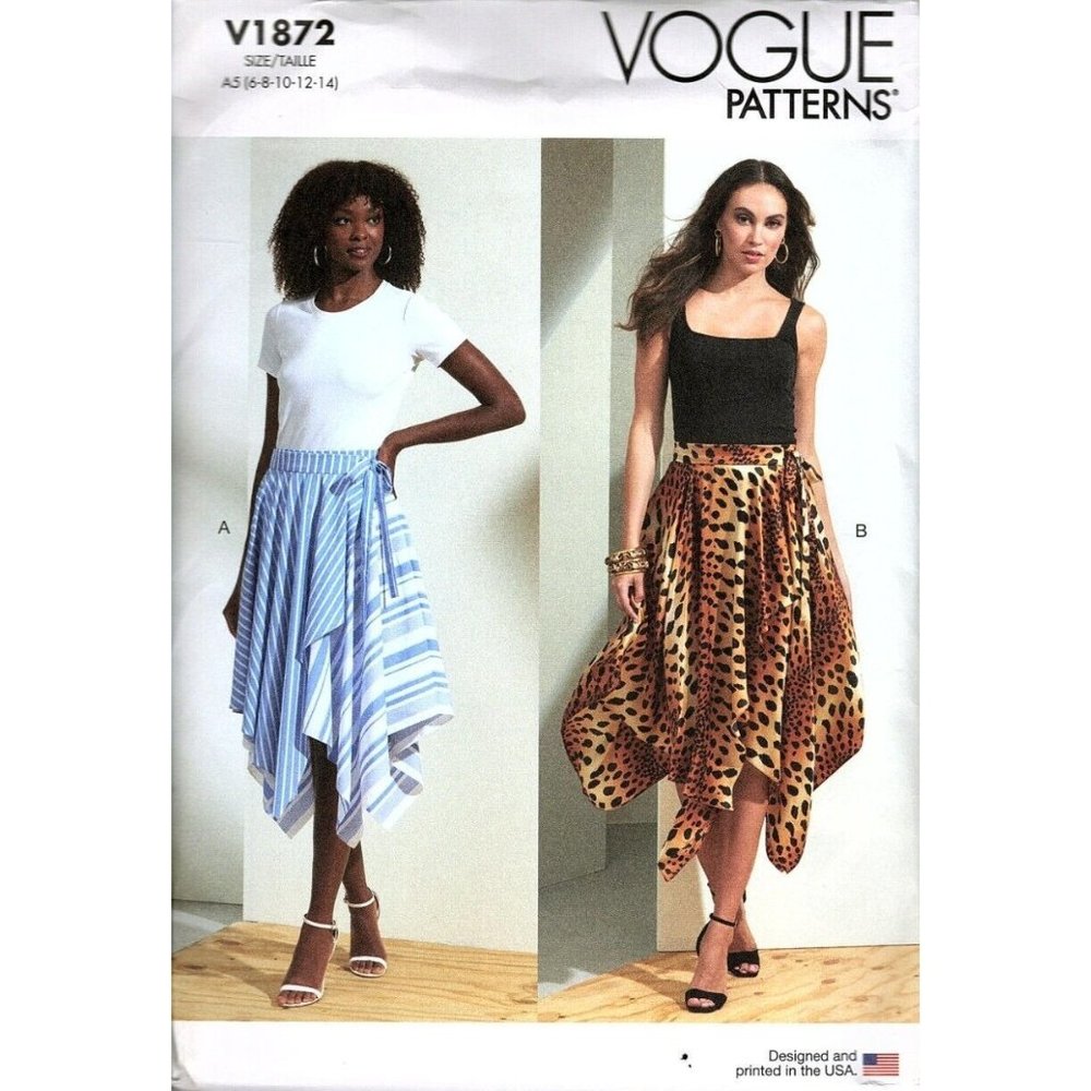 Vogue V1872 Misses 6 to 14 Asymmetrical Wrap Skirt Uncut Sewing Pattern 2022